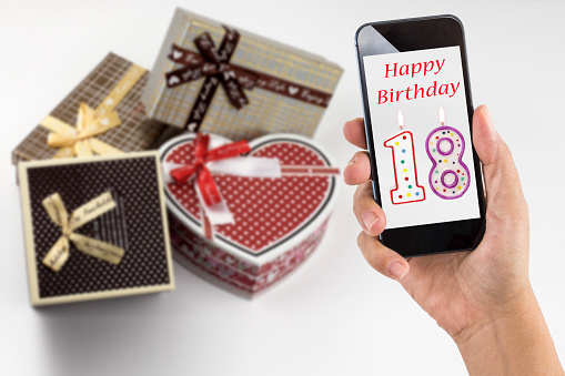 Happy Birthday concept with holding smartphone