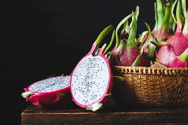 Dragonfruits on the dark background