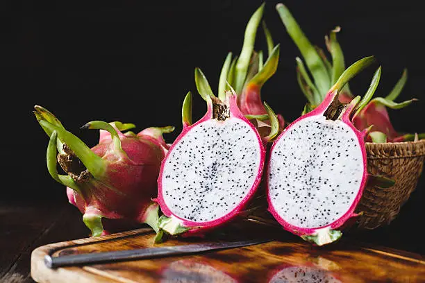 Dragonfruits on the dark background