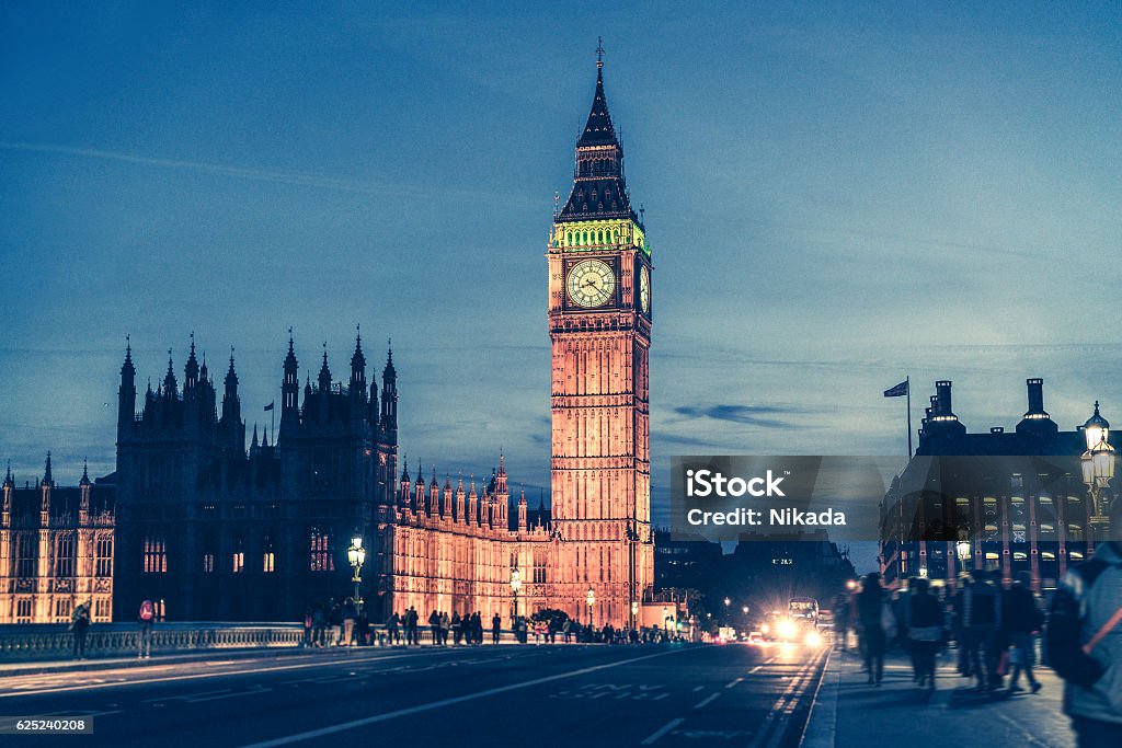 Westminster Bridge with Big Ben in London London Westminster Bridge with Big Ben and the Houses of Parliament at Dusk British Culture Stock Photo