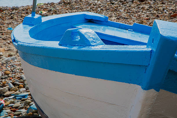 istock Fresh painted fisherman's boat. Front view 625240718