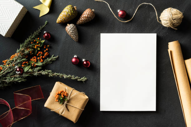 istock Magazine with blank white cover in Christmas concept flat lay 625241254