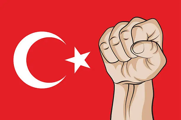 Vector illustration of Fist on the background of the flag of Turkey