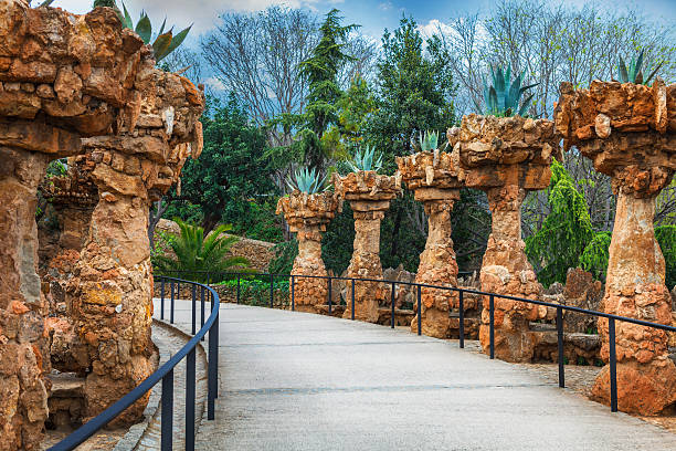 istock columns in Park Guell designed by Antoni Gaudi, Barcelona, Spain 625241666