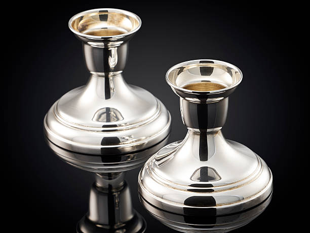 beautiful silver candleholder on black background