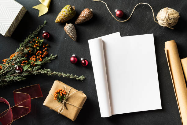 istock Folded magazine with blank page in Christmas concept flat lay 625241910