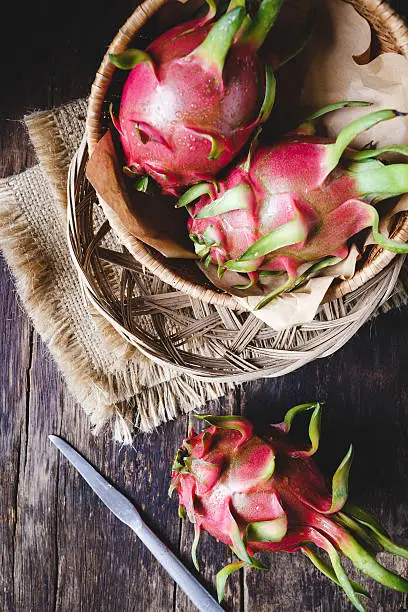 Dragonfruits on the old wood