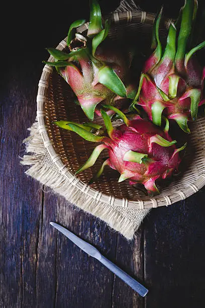 Dragonfruits on the old wood