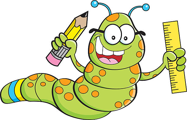 kreskówkowy inchworm trzymający linijkę i ołówek. - inchworm stock illustrations