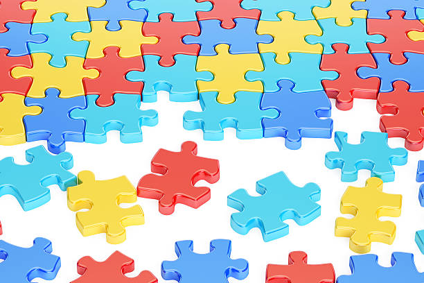 istock Puzzle Pieces in Autism Awareness Colors, 3D rendering 625270180
