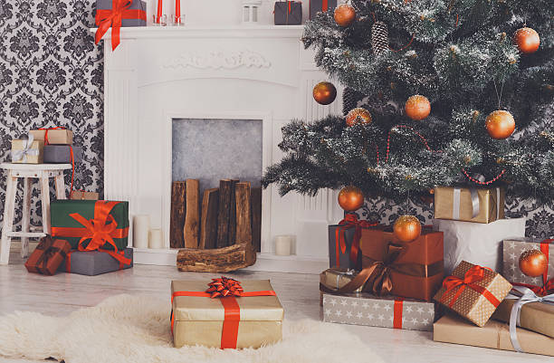 istock Beautiful christmas decorated tree in modern interior, holiday concept 625272556