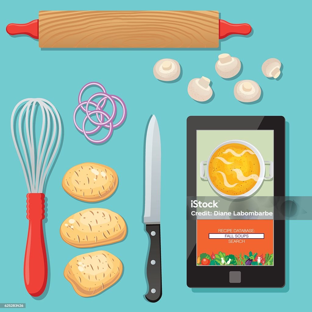 Computer Food Graphics Food Cooking Flat Lay On A Bright Background Stock Illustration ...