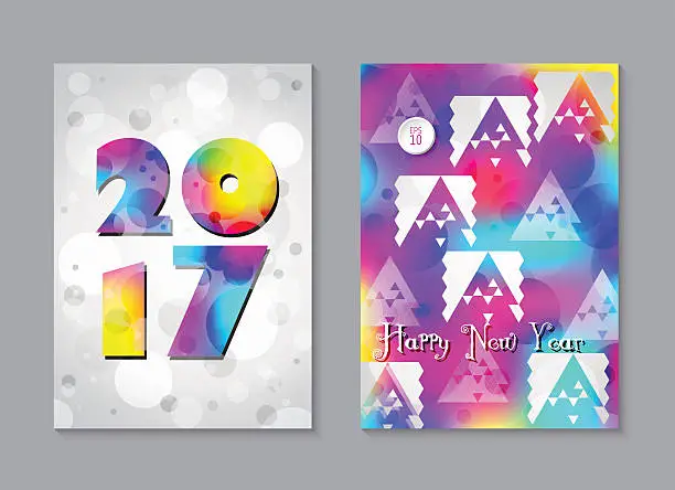 Vector illustration of 2017-Set-Happy-New-Year-card-creative-design-rainbow-artistic-A4_01