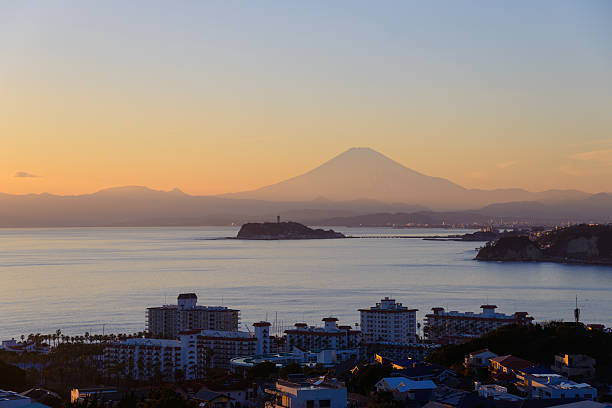 istock Enoshima and Mt.Fuji in the twilight 625302462