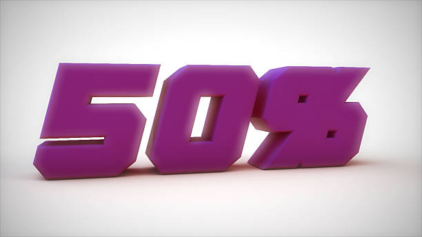 50% purple text sale 3d render