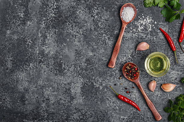 istock Background with spices, herbs and olive oil. 625305262