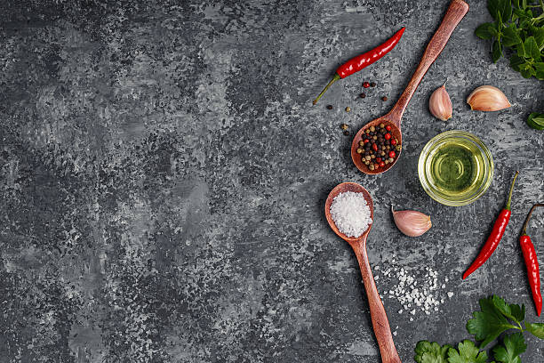 istock Background with spices, herbs and olive oil. 625305482