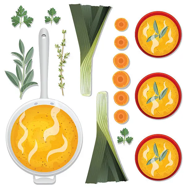 Vector illustration of Food Cooking Flat Lay - Soup