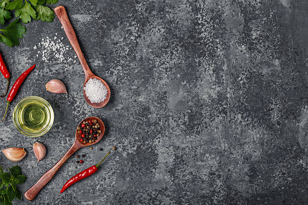 istock Background with spices, herbs and olive oil. 625305748