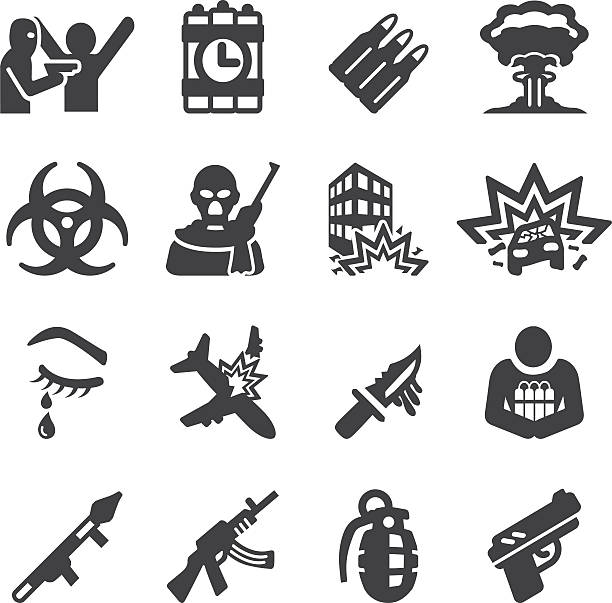 ilustrações de stock, clip art, desenhos animados e ícones de terrorist silhouette icons | eps10 - terrorism