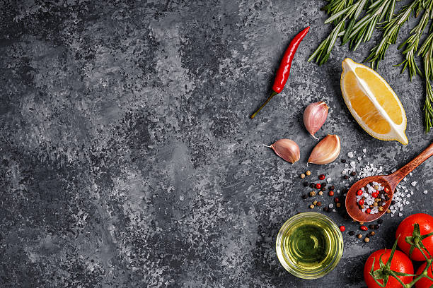 istock Background with spices, herbs and olive oil. 625306548