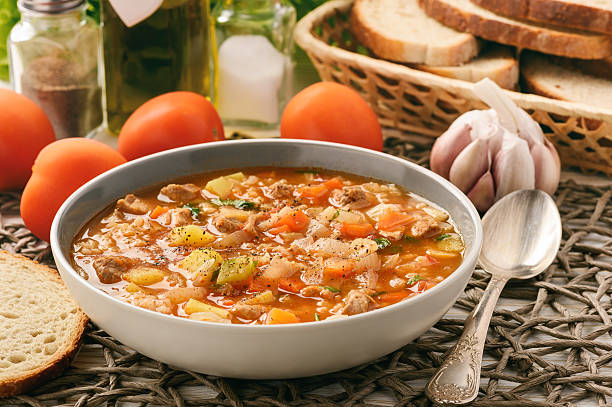 istock Nutrient soup with meat, rice and vegetables - mastava. 625306562