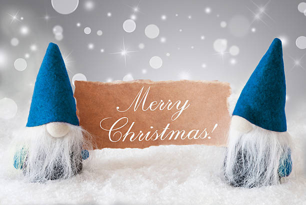 istock Blue Gnomes With Card, Text Merry Christmas 625310474