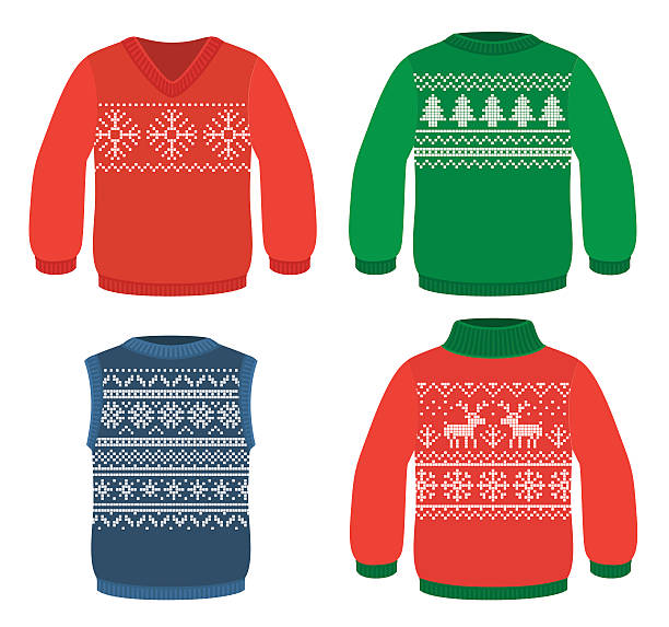 ilustrações de stock, clip art, desenhos animados e ícones de christmas sweaters - sweater cardigan isolated white background