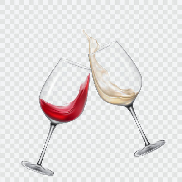 ilustraciones, imágenes clip art, dibujos animados e iconos de stock de establecer copas transparentes con vino blanco y tinto - copa de vino