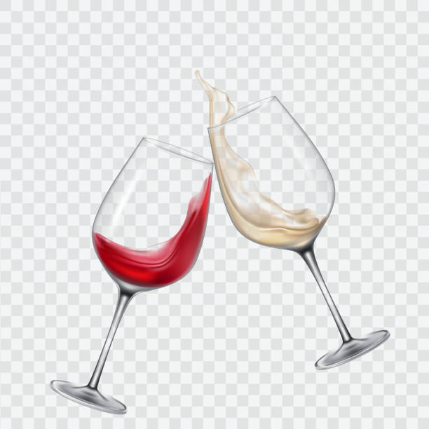 화이트 와인과 레드 와인으로 투명한 안경 세트 - wineglass stock illustrations