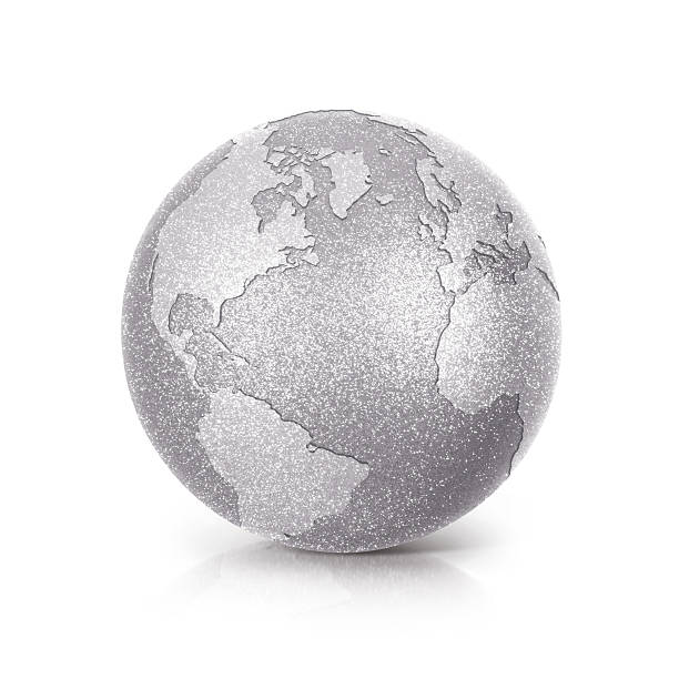 Silver Glitter globe 3D illustration North and South America map