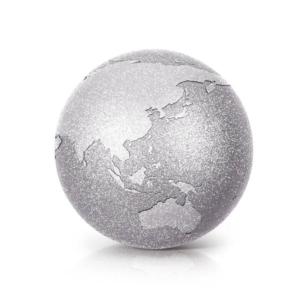 istock Silver Glitter globe 3D illustration Silver Asia & Australia map 625333534