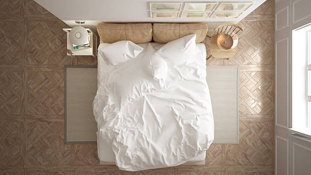 istock Scandinavian bedroom, white minimalistic design, hotel spa resor 625355896