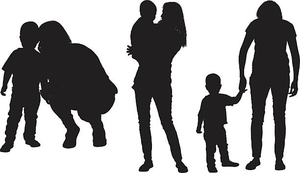 Mother with her baby Mother with her baby child silhouettes stock illustrations