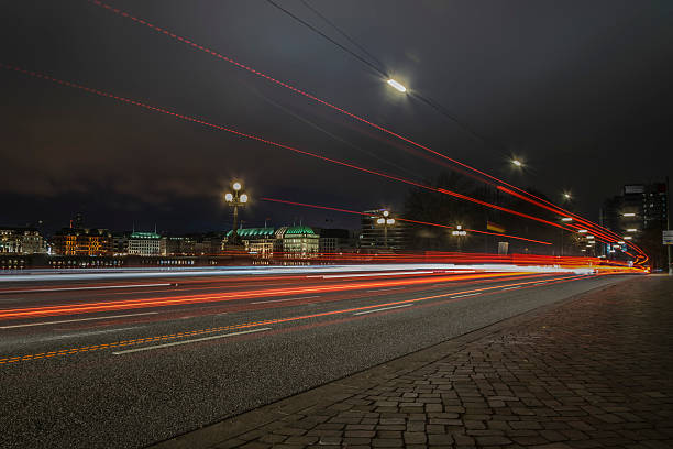 Blurred lights of cars on the Alster