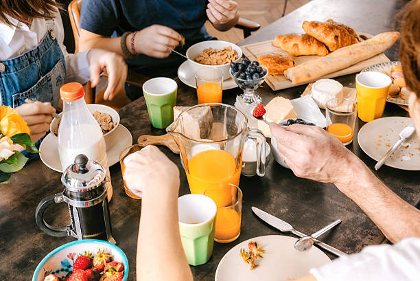 view on french family breakfast table