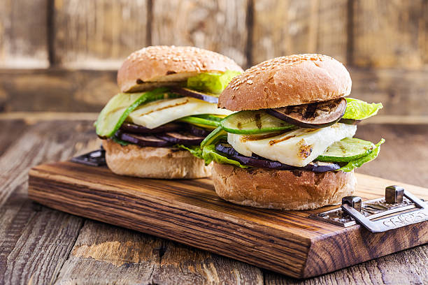 Grilled vegetable and haloumi burger with romaine lettuce