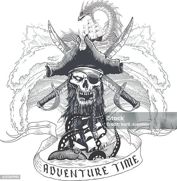 Adventure Time Stock Illustration - Download Image Now - Pirate - Criminal, Beard, Octopus