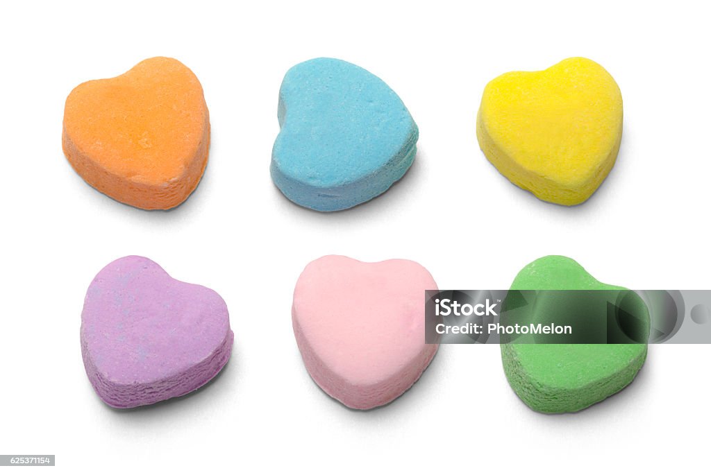Candy Hearts Blank Candy Valentiens Hearts Isolated on White Background. Heart Shape Stock Photo