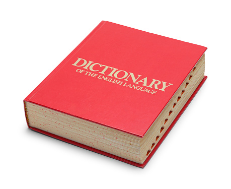 Closed Red English Dictionary with Tabs Isolated on White Background.