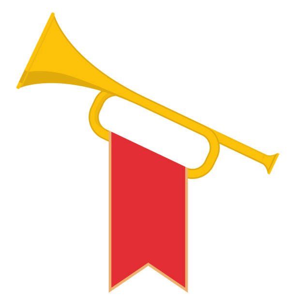 ilustrações de stock, clip art, desenhos animados e ícones de trumpet with flag - bugle trumpet brass old fashioned