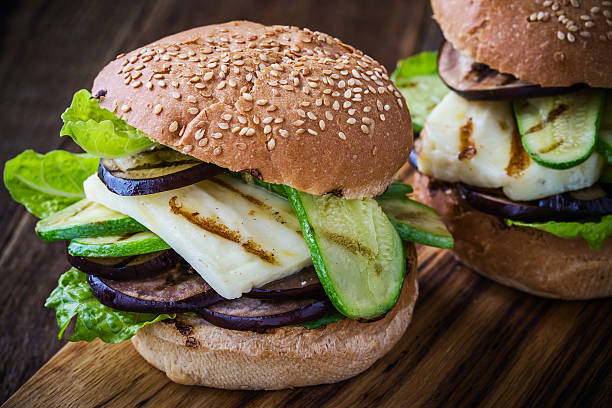 istock Grilled vegetable and haloumi burger with romaine lettuce 625372630