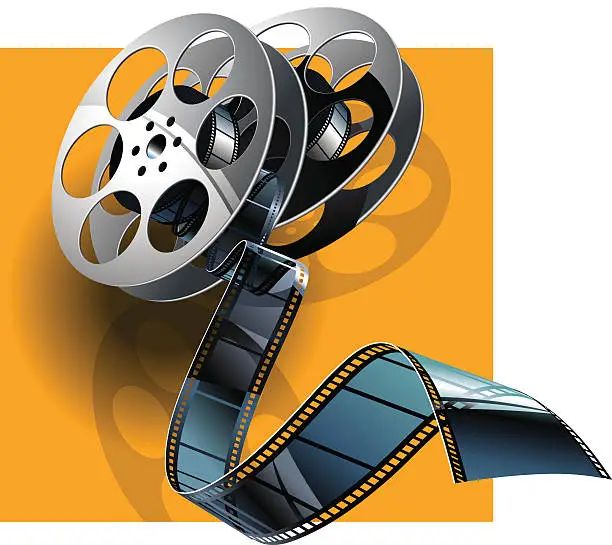 Vector illustration of Movie film and film canisters .