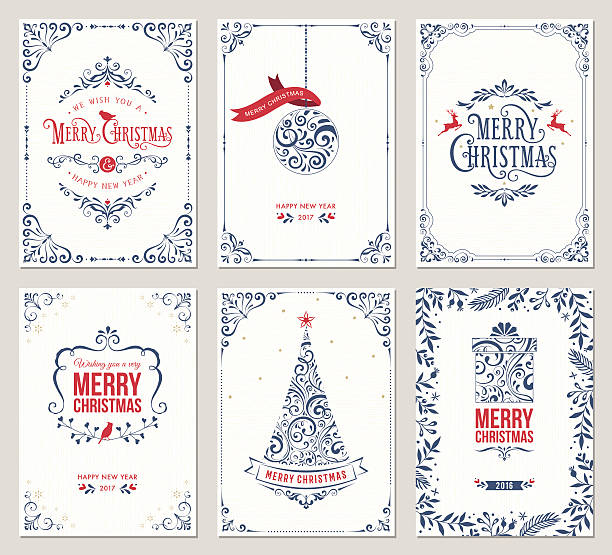 ilustraciones, imágenes clip art, dibujos animados e iconos de stock de tarjetas de felicitación de navidad adornadas - christmas deer christmas decoration tree