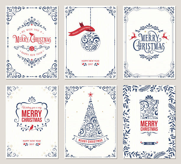 stockillustraties, clipart, cartoons en iconen met ornate christmas greeting cards - piek kerstversiering