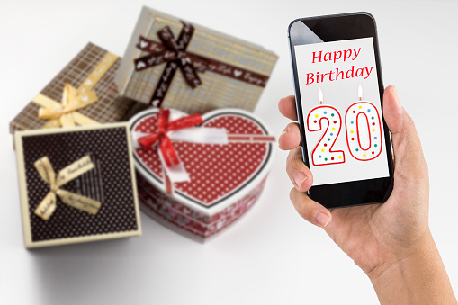 Happy Birthday concept  with holding smartphone