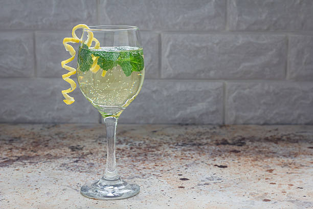 istock Spritzer cocktail with white wine, mint and ice, copy space 625384588