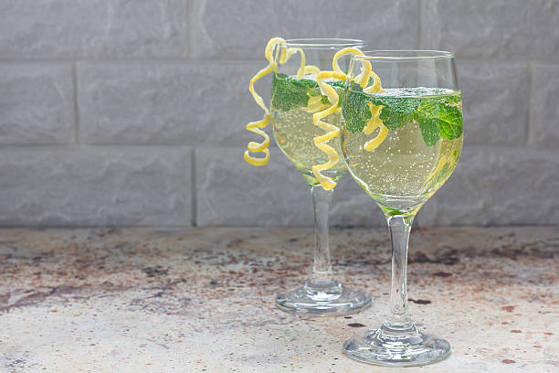 istock Spritzer cocktail with white wine, mint and ice, copy space 625384592