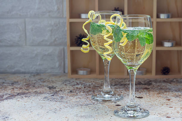 istock Spritzer cocktail with white wine, mint and ice, copy space 625384598