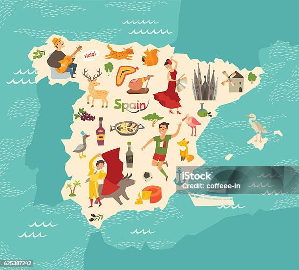 Spanien Karte Vektor Illustrierte Karte Für Kinder Stock Vektor Art und mehr Bilder von Spanien